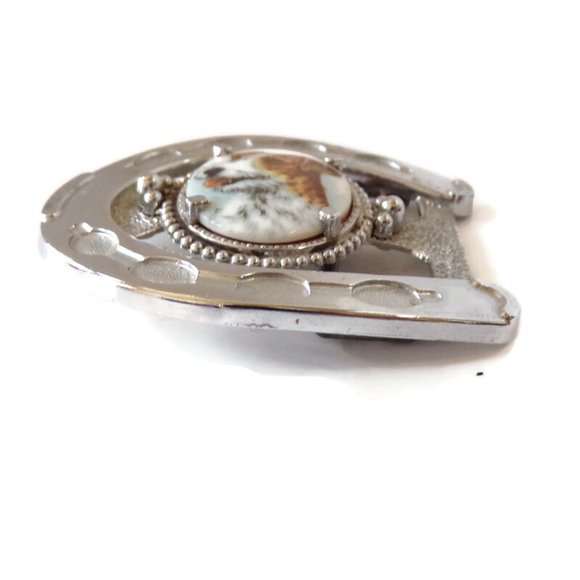 Belt Buckle Horseshoe Shape with The Image of a Dog on An Oval Cabochon ESMA2734 - Picture 3 of 5